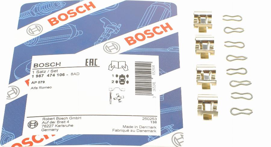 BOSCH 1 987 474 106 - Piederumu komplekts, Disku bremžu uzlikas adetalas.lv