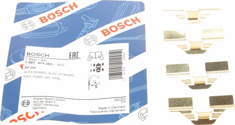 BOSCH 1 987 474 253 - Piederumu komplekts, Disku bremžu uzlikas adetalas.lv