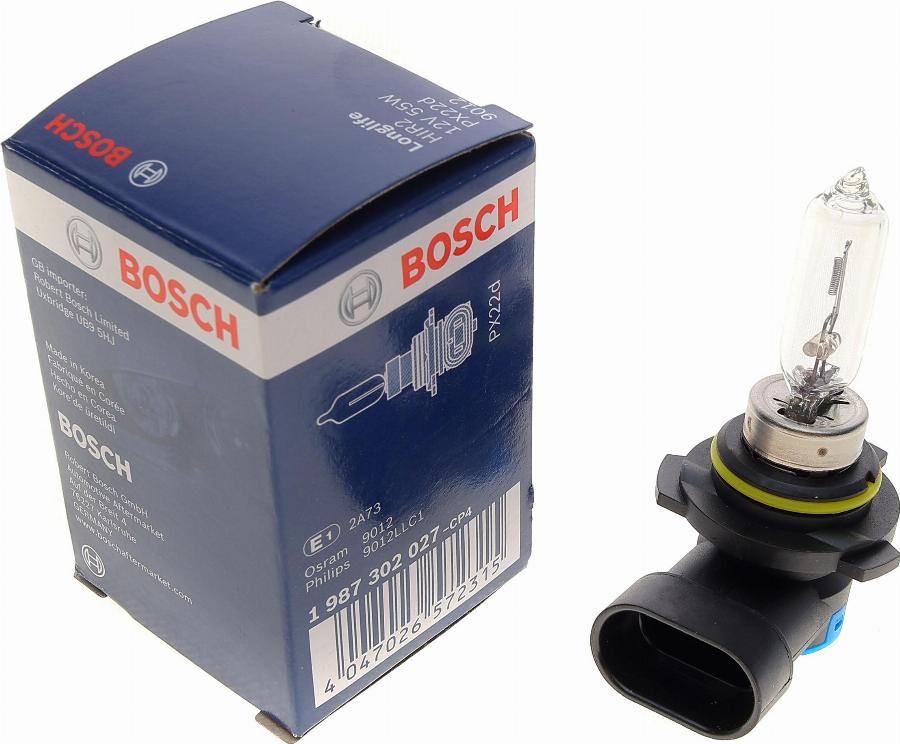 BOSCH 1 987 302 027 - Kvēlspuldze, Tālās gaismas lukturis adetalas.lv