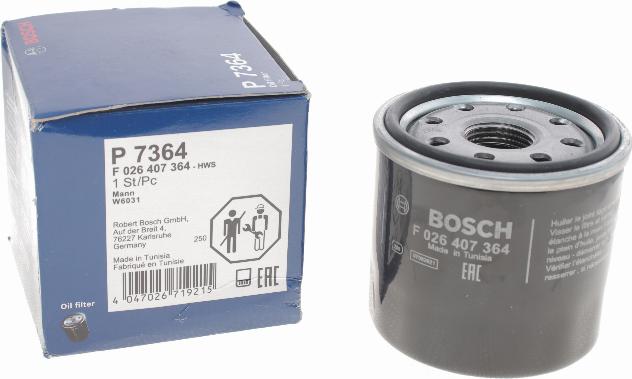 BOSCH F 026 407 364 - Eļļas filtrs adetalas.lv