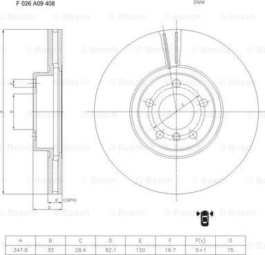 BOSCH F 026 A09 408 - Bremžu diski adetalas.lv