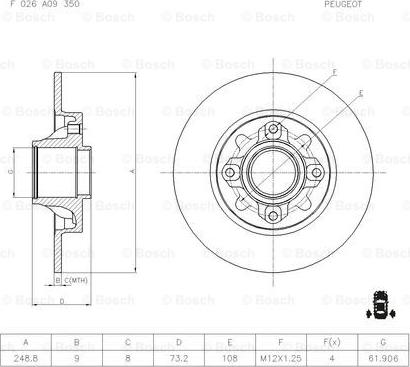 BOSCH F 026 A09 350 - Bremžu diski adetalas.lv