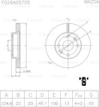 BOSCH F 026 A05 705 - Bremžu diski adetalas.lv