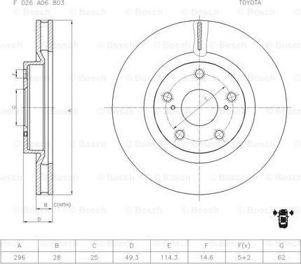 BOSCH F 026 A06 803 - Bremžu diski adetalas.lv