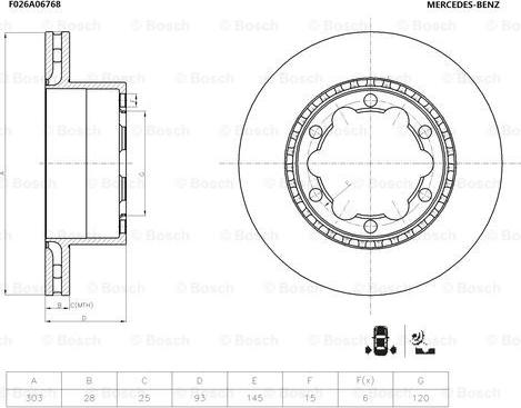 BOSCH F 026 A06 768 - Bremžu diski adetalas.lv