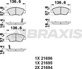 Braxis AB0170 - Bremžu uzliku kompl., Disku bremzes adetalas.lv