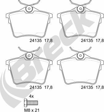 Breck 24135 00 704 00 - Bremžu uzliku kompl., Disku bremzes adetalas.lv