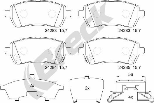 Breck 24283 00 702 10 - Bremžu uzliku kompl., Disku bremzes adetalas.lv