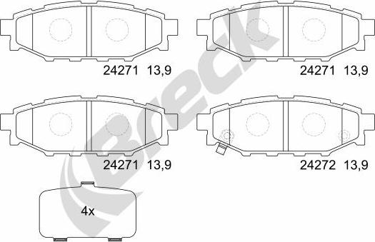 Breck 24271 00 702 10 - Bremžu uzliku kompl., Disku bremzes adetalas.lv