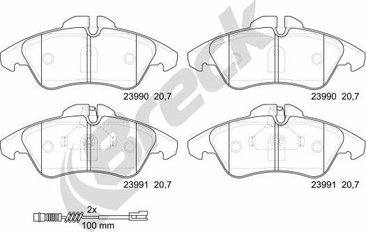 Breck 23990 00 703 10 - Bremžu uzliku kompl., Disku bremzes adetalas.lv