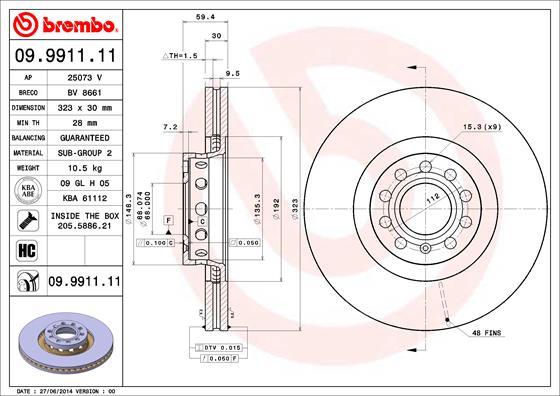 Brembo 09.9911.11 - Bremžu diski adetalas.lv