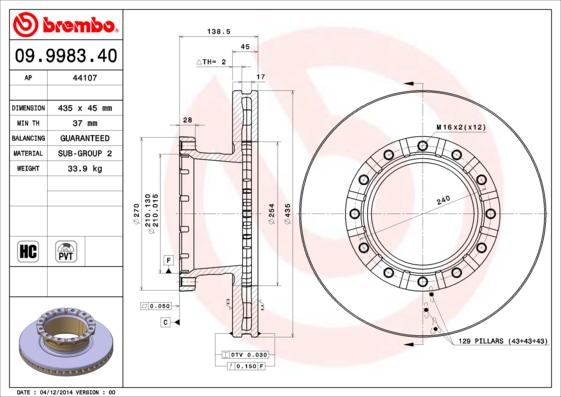 Brembo 09.9983.40 - Bremžu diski adetalas.lv