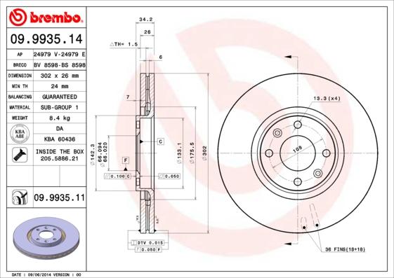 Brembo 09.9935.11 - Bremžu diski adetalas.lv