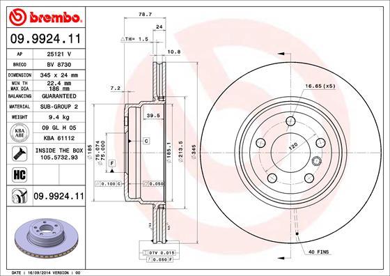 Brembo 09.9924.11 - Bremžu diski adetalas.lv