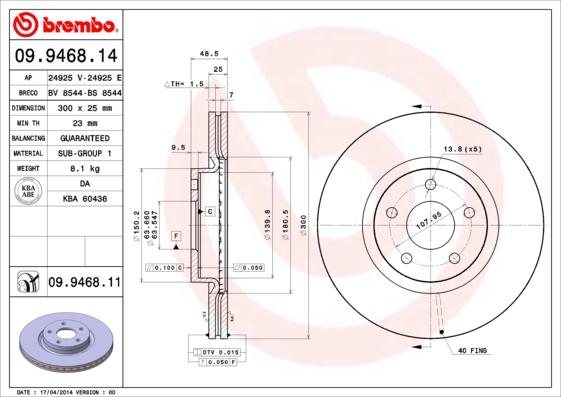 Brembo 09.9468.11 - Bremžu diski adetalas.lv