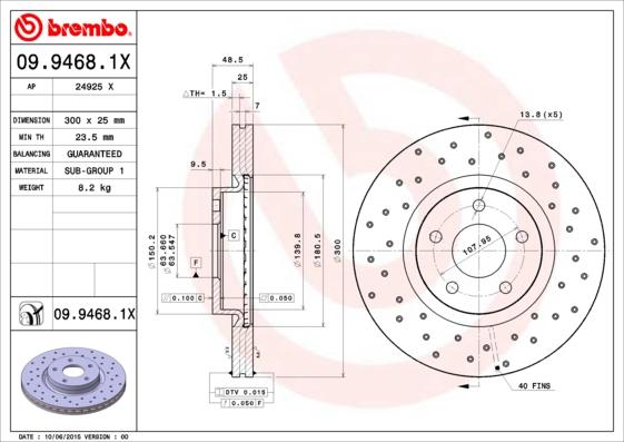 Brembo 09.9468.1X - Bremžu diski adetalas.lv