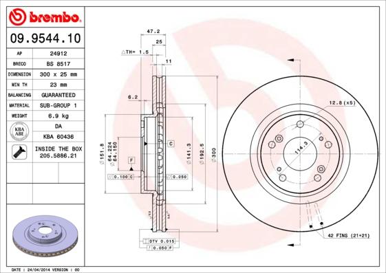 Brembo 09.9544.10 - Bremžu diski adetalas.lv