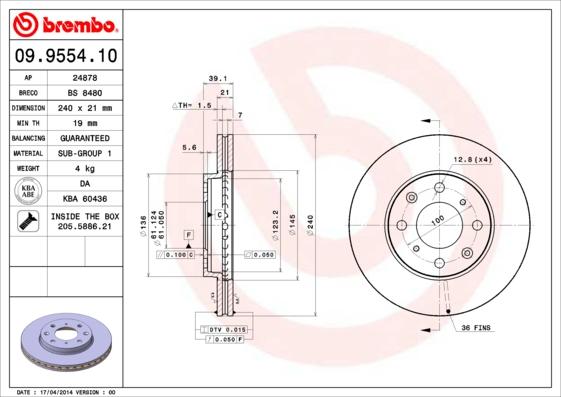 Brembo 09.9554.10 - Bremžu diski adetalas.lv