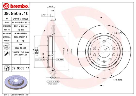 Brembo 09.9505.10 - Bremžu diski adetalas.lv