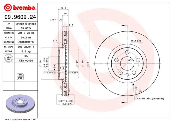 Brembo 09.9609.24 - Bremžu diski adetalas.lv