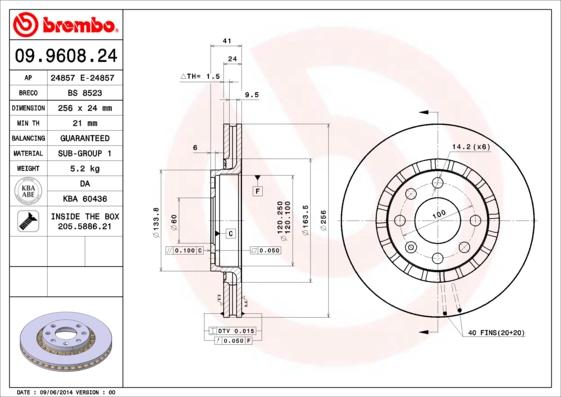 Brembo 09.9608.24 - Bremžu diski adetalas.lv