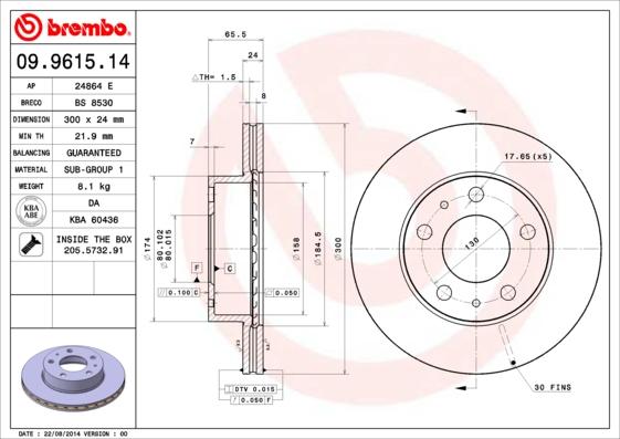 Brembo 09.9615.14 - Bremžu diski adetalas.lv