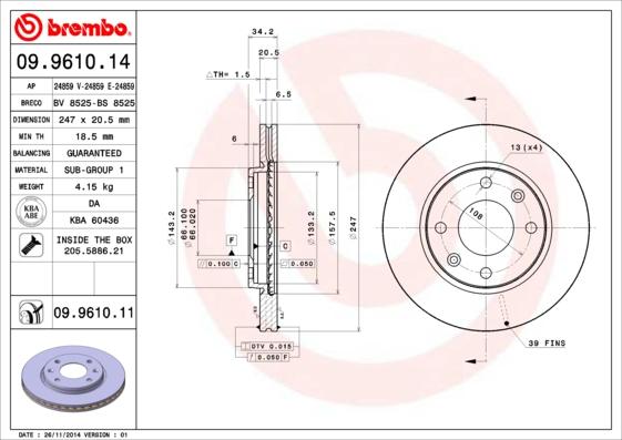 Brembo 09.9610.11 - Bremžu diski adetalas.lv