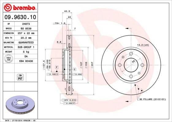 Brembo 09.9630.10 - Bremžu diski adetalas.lv