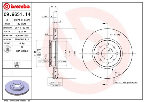 Brembo 09.9631.14 - Bremžu diski adetalas.lv