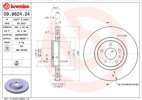 Brembo 09.9624.24 - Bremžu diski adetalas.lv