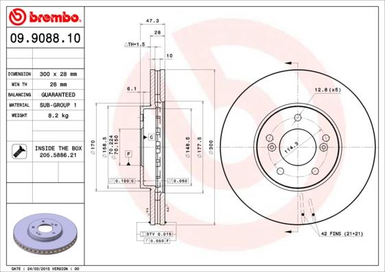 Brembo 09.9088.10 - Bremžu diski adetalas.lv