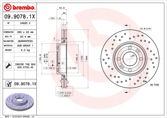 Brembo 09.9078.1X - Bremžu diski adetalas.lv