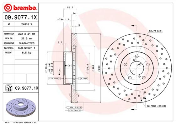 Brembo 09.9077.1X - Bremžu diski adetalas.lv