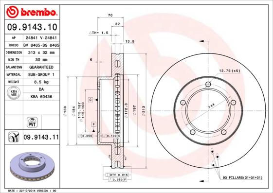 Brembo 09.9143.11 - Bremžu diski adetalas.lv