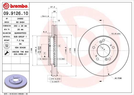 Brembo 09.9126.10 - Bremžu diski adetalas.lv