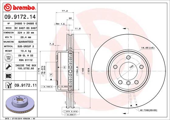 Brembo 09.9172.14 - Bremžu diski adetalas.lv