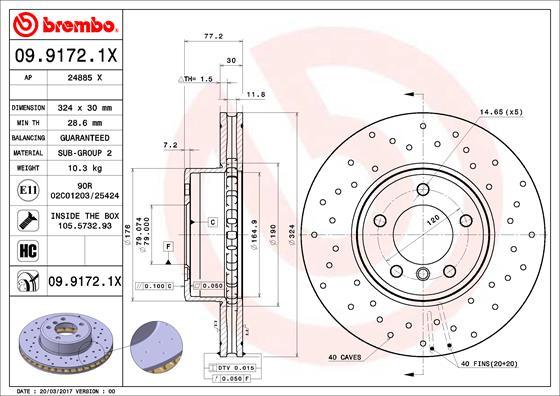 Brembo 09.9172.1X - Bremžu diski adetalas.lv