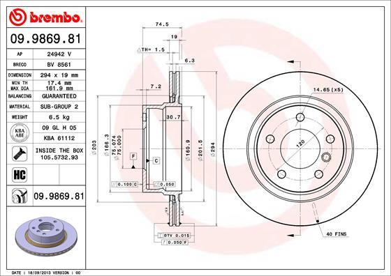 Brembo 09.9869.81 - Bremžu diski adetalas.lv