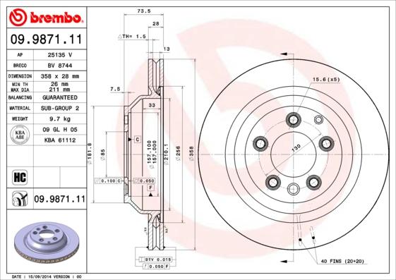 Brembo 09.9871.11 - Bremžu diski adetalas.lv