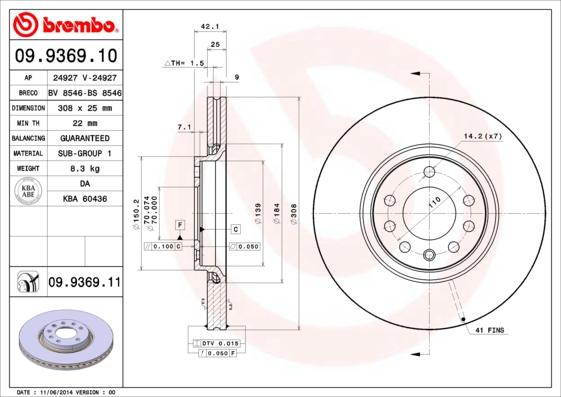 Brembo 09.9369.11 - Bremžu diski adetalas.lv