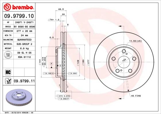 Brembo 09.9799.10 - Bremžu diski adetalas.lv