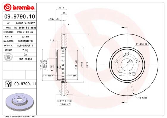 Brembo 09.9790.10 - Bremžu diski adetalas.lv