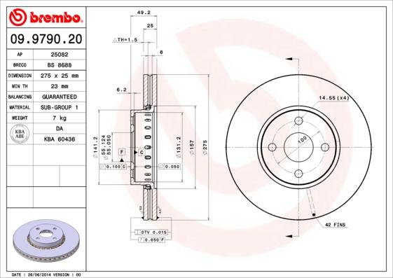 Brembo 09.9790.20 - Bremžu diski adetalas.lv