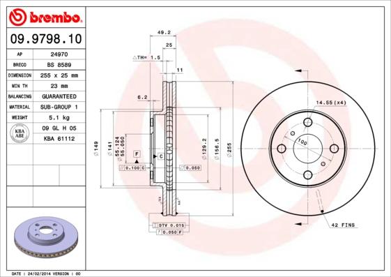 Brembo 09.9798.10 - Bremžu diski adetalas.lv