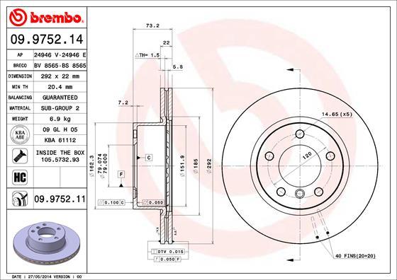 Brembo 09.9752.11 - Bremžu diski adetalas.lv