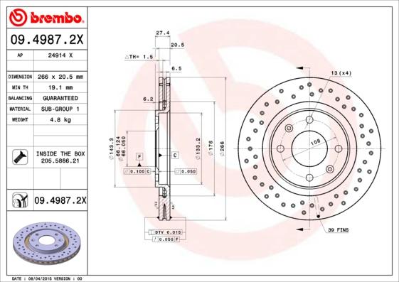 Brembo 09.4987.2X - Bremžu diski adetalas.lv