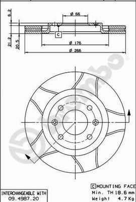 Brembo 09.4987.76 - Bremžu diski adetalas.lv