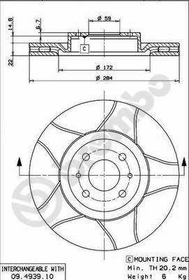 Brembo 09.4939.75 - Bremžu diski adetalas.lv