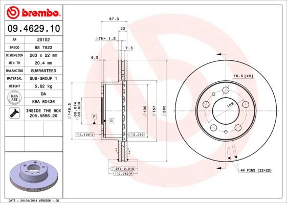 Brembo 09.4629.10 - Bremžu diski adetalas.lv