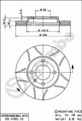 Brembo 09.4765.75 - Bremžu diski adetalas.lv